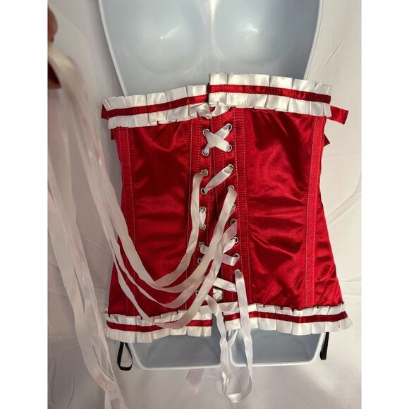 Women Sexy Lace Up Red Boned Overbust Corset Bustier Lingerie Bodyshaper Tops - Picture 8 of 8